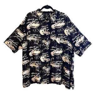 George Mens Hawaiian Shirt 3XL Rayon Cars Guitars Rock the Roof Short Sleeve